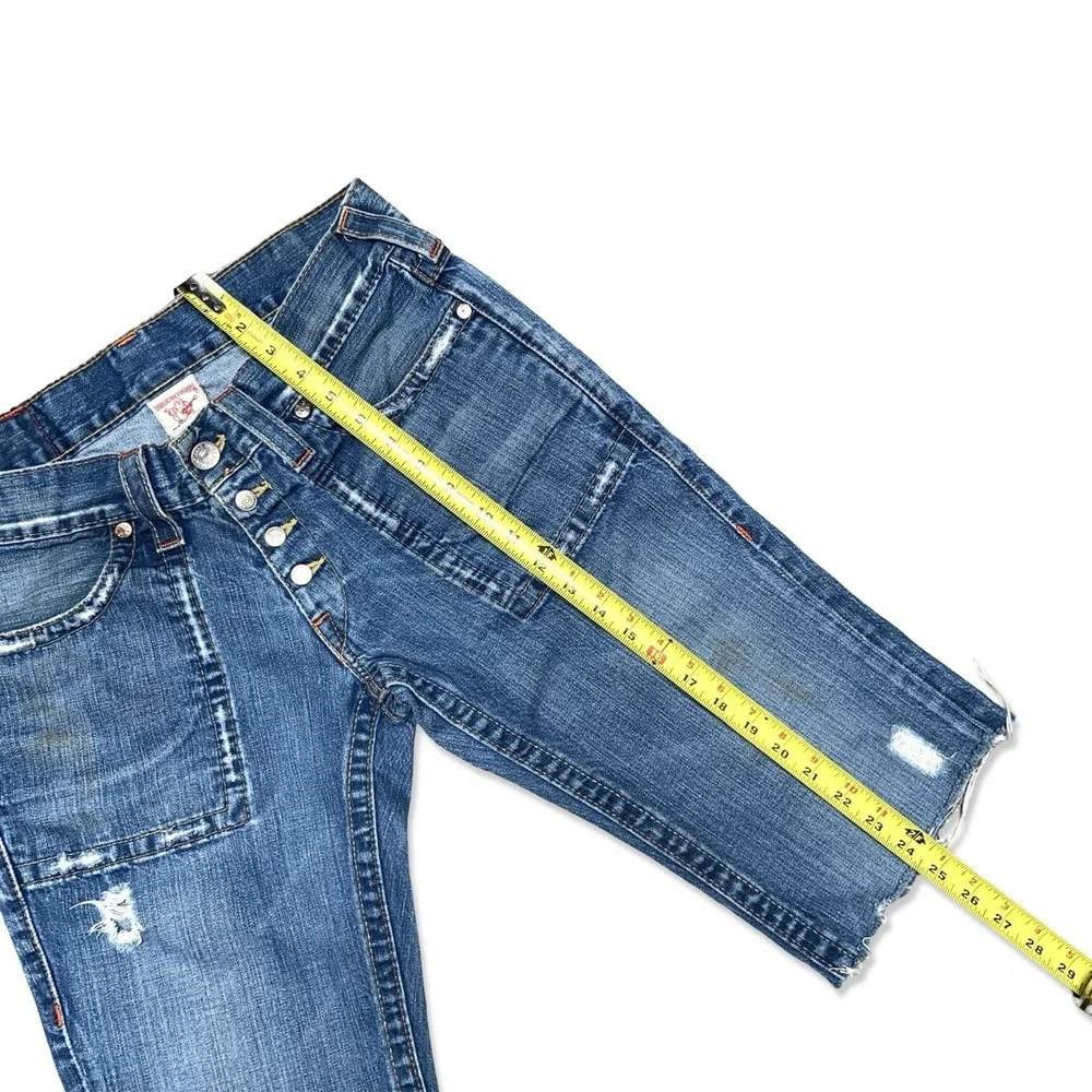 VTG True Religion Big Rig Cut Off Denim Shorts Size 32 Made USA Button Fly